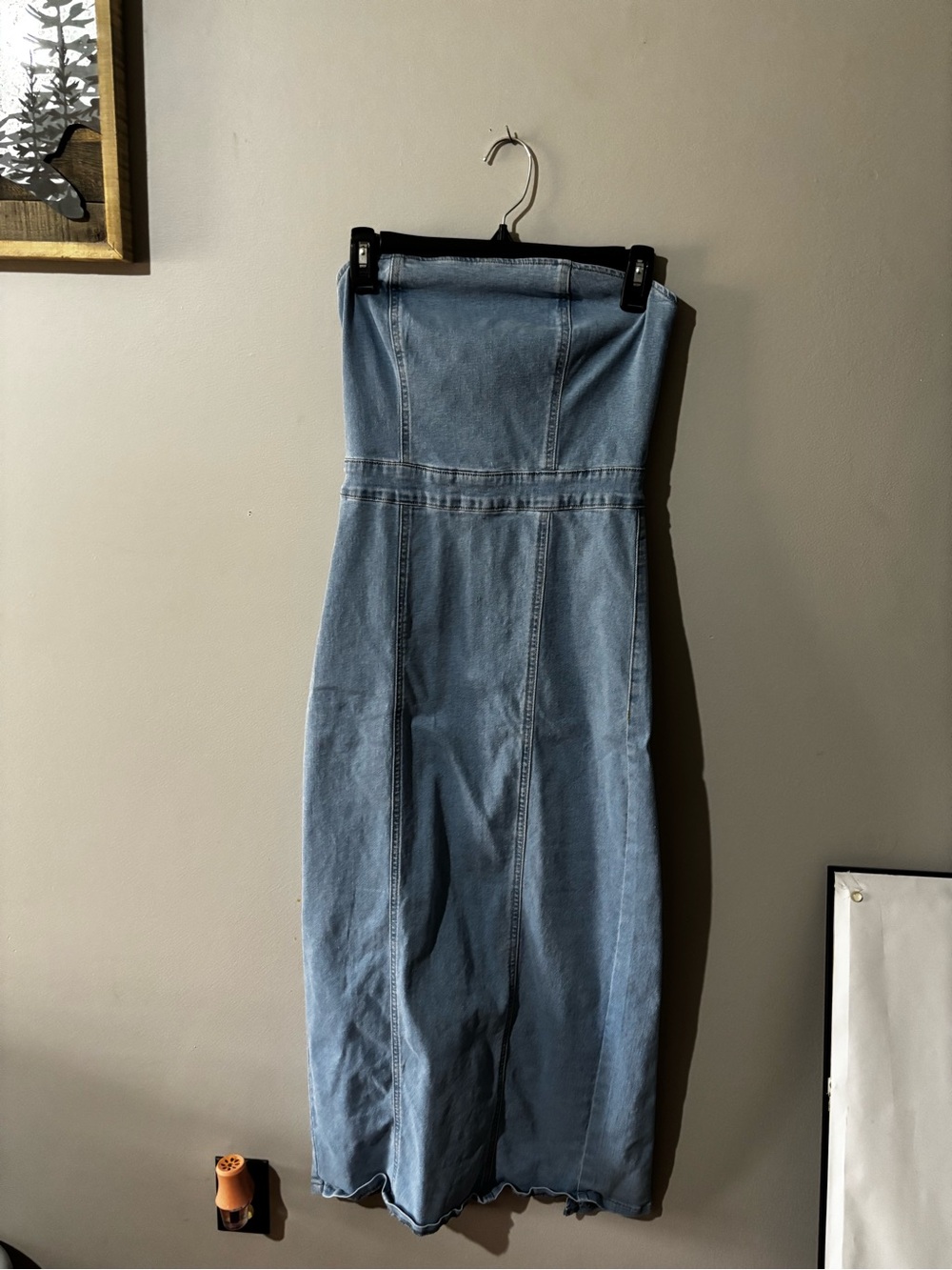 SHEIN Light Blue Strapless Denim Midi Dress